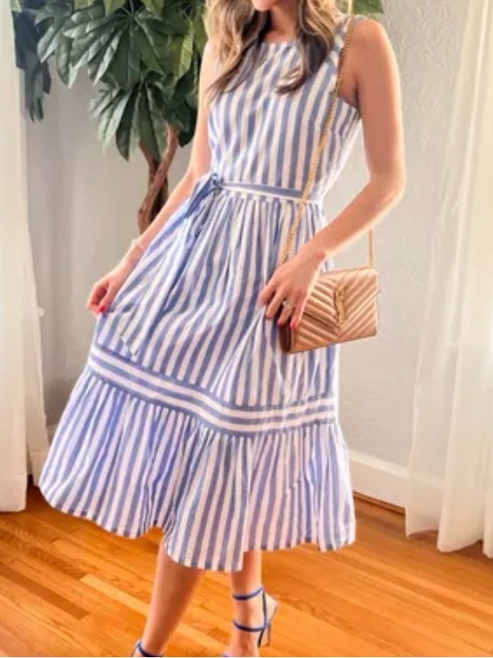 J. Crew Dresses & Skirts - J. Crew Blue and White Striped Sleeveless Midi Dress